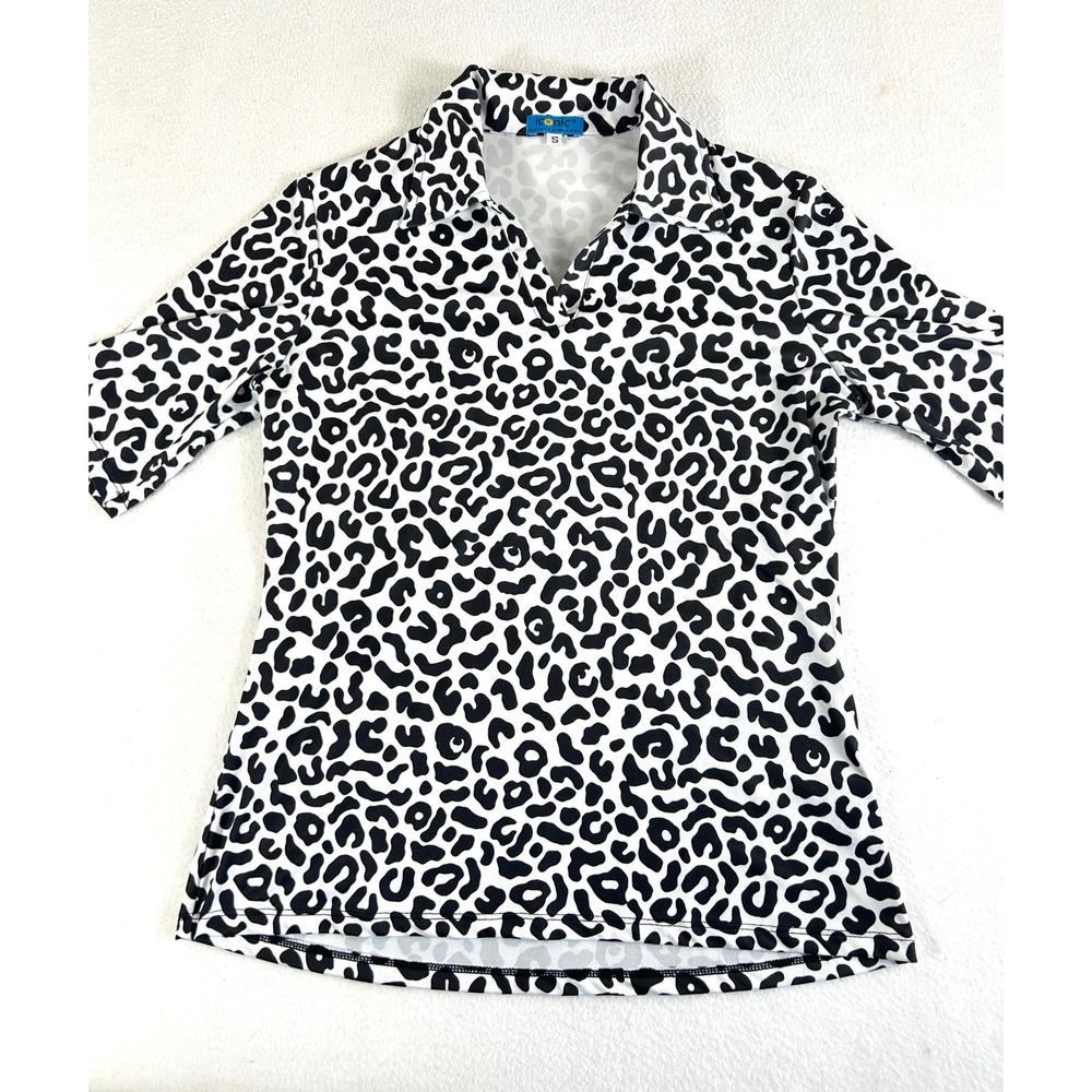 Iconic T-Shirt Women‎ Small Black White Leopard Animal Print Athleisure Top